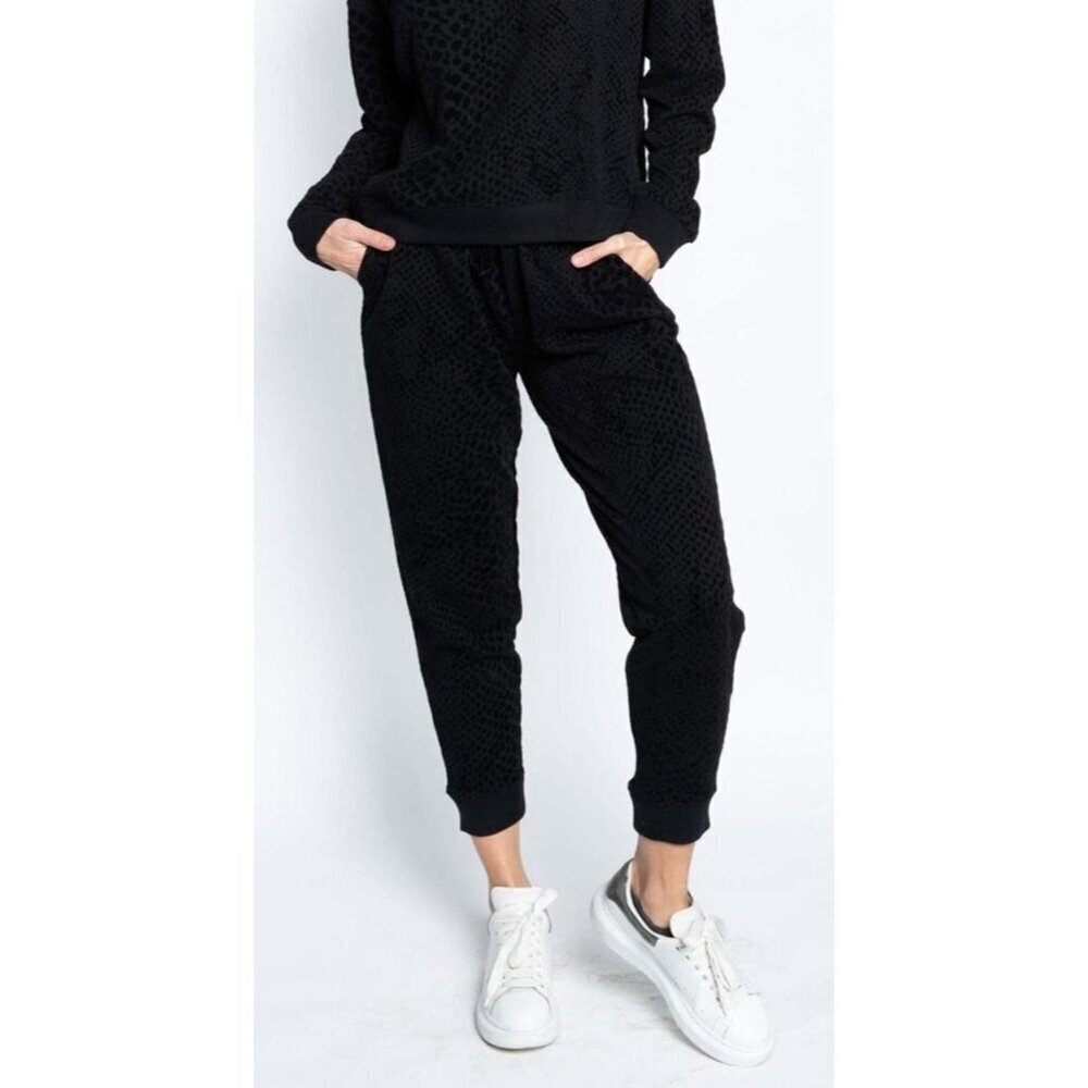 Rails Pants Women XS Black Velvet Tie Oakland Black Flocked Cobra Joggers